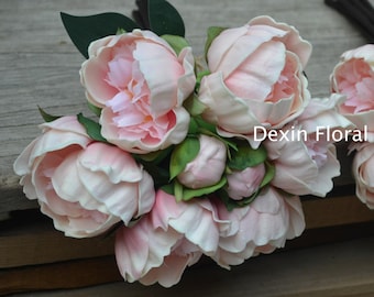 Blush Pink Peonies Real Touch Flowers DIY Silk Bridal Bouquets Bridesmaids Wedding Flowers Centerpieces