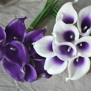 10 stems Royal Purple Picasso Calla Lilies Real Touch Flowers DIY Silk Wedding Bouquets, Centerpieces, Wedding Decorations