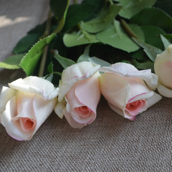 17" Light Blush Real Touch Rose Buds, Faux Flowers, DIY Florals | Wedding/Home Decoration | Gifts, DIY Bouquets/Centerpieces