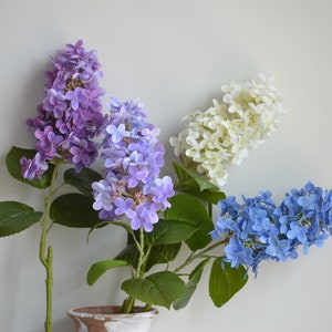 Hortensias falsas de tacto Real de 27,5 &quot;, lila artificial azul púrpura lila/suministro Floral DIY/boda/hogar/decoración de cocina/regalo