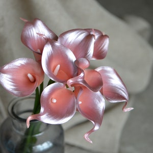 9 Rose Gold Calla Lilies Real Touch Flowers DIY Calla lilies Wedding Bouquets Centerpieces