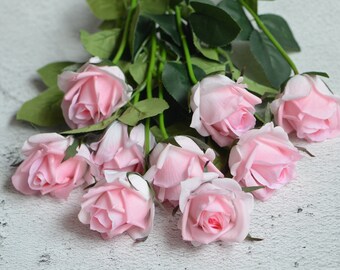 Pink Medium Roses Buds Real Touch Silk Roses DIY Wedding Flowers Silk Bridal Bouquets Wedding Centerpieces