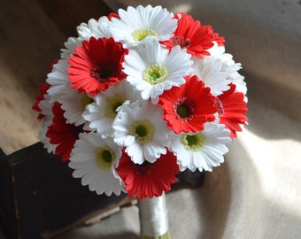 Red White Gerbera Daisy Bridal Bouquet Real Touch Flowers Daisies Wedding Bouquets