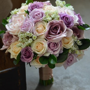 Mauve Roses Bridal Bouquet Real Touch Roses Mauve Blush Champagne Wedding Bouquets Silk Bridal Bouquets image 3