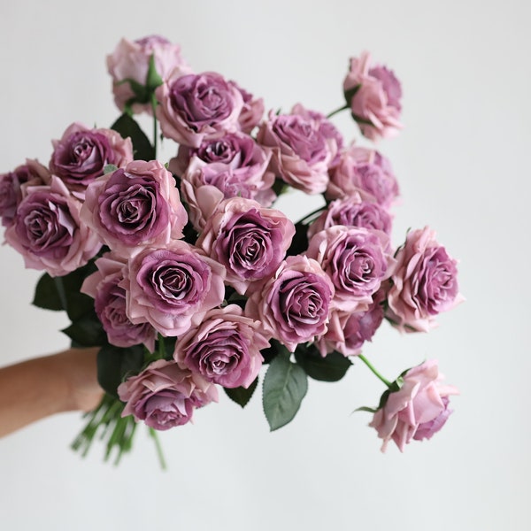 17" Faux Real Touch Roses-Smoky Mauve, Artificial Rose Stem DIY Florals | Wedding/Home Decoration | Gifts, DIY Bouquets/Centerpieces