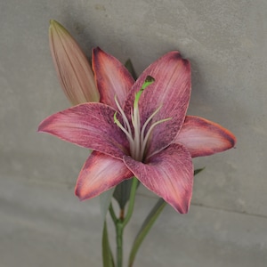 19.5&quot; Dark Dusty Pink Fake Tiger Lilies, Artificial Dusty Rose Pink Tiger Lily, Home Decor Flowers, Wedding Holiday Decor, Gift for her