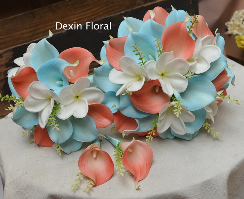 Wedding Package Coral Turquoise Aqua Blue Callas Lilies Rustic Etsy