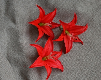 Red Tiger Lily Head Blooms Real Touch Flowers DIY Wedding Cake Toppers