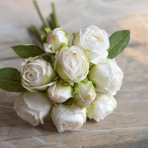 10 Stiele weiße getrocknete Look Faux Rosen, künstliche Blumenstrauß, Hochzeit / Dekoration, Geschenke, DIY Florals, Multi Colors