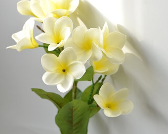 Real Touch Ivory Yellow Frangipani, Plumerias, Natural Touch Flowers, For DIY Silk Bridal Bouquet