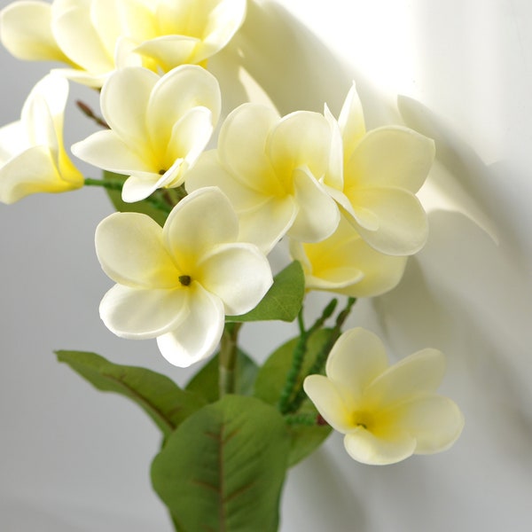 Real Touch Ivory Yellow Frangipani, Plumerias, Natural Touch Flowers, pour bouquet de mariée en soie DIY