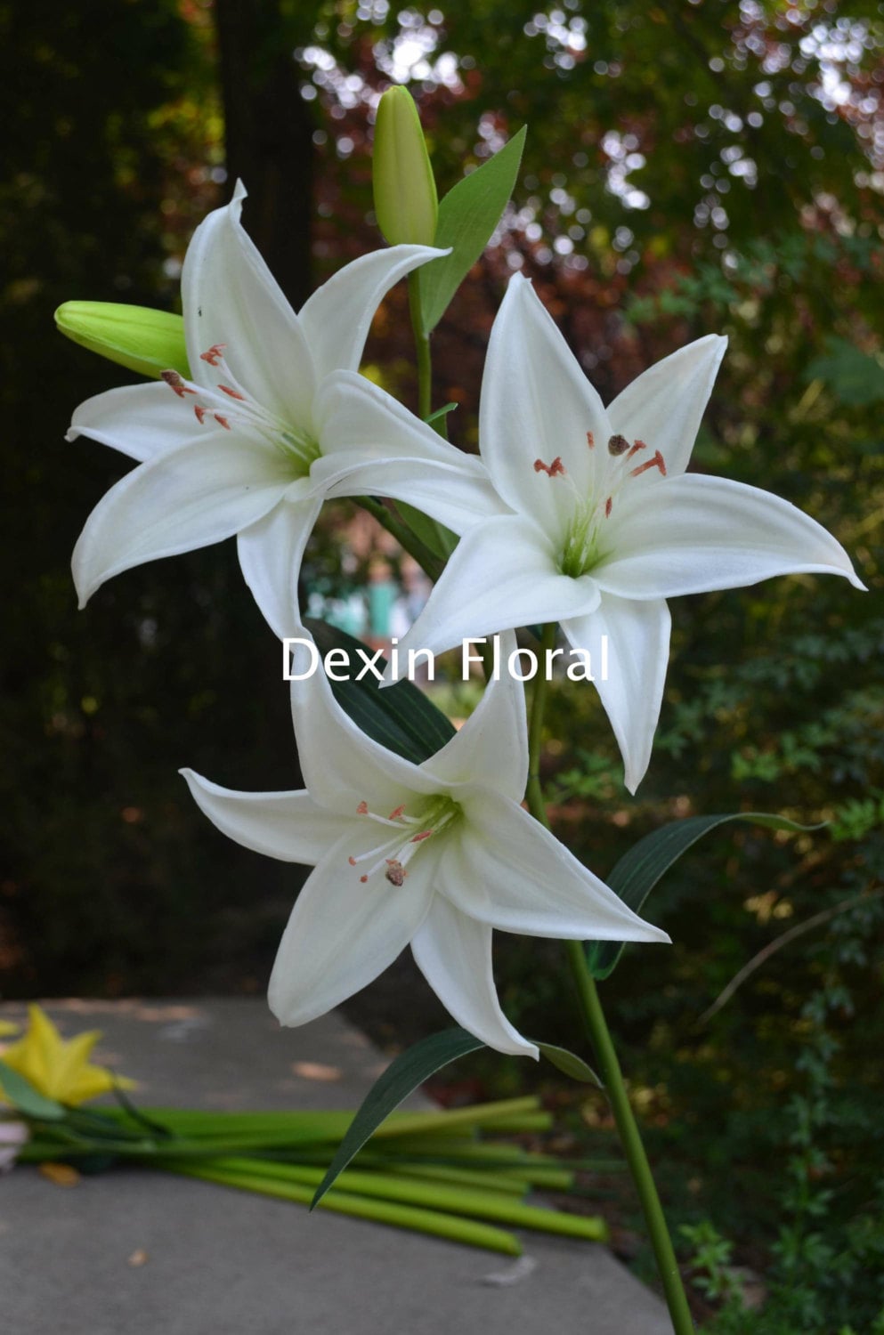Natural Real Touch White Tiger Lily Long Stem DIY Wedding Bridal