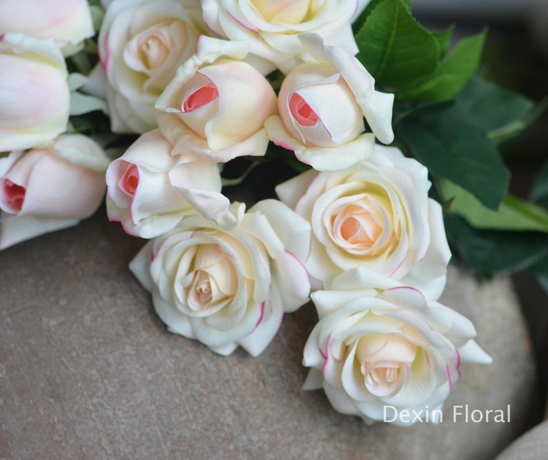 Real Touch Light Blush Roses Buds Silk Roses DIY Wedding Flowers Silk Bridal Bouquets Wedding Centerpieces