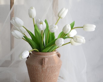 White Real Touch Tulip Flowers - 18.8", Faux Artifificial Flowers, Spring Blooms, Wedding/Home Decoration, DIY Floral/Bouquet/Centerpieces