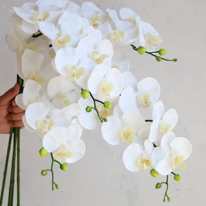 34“ White Faux Real Touch Phalaenopsis Orchid, Artificial Spring Plant Stem,| Centerpieces | DIY Florals | Wedding/Home Decorations | Gifts
