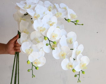 Orquídea Phalaenopsis de tacto real de imitación blanca de 34", tallo de planta de primavera artificial, / centros de mesa / flores de bricolaje / bodas / decoraciones del hogar / regalos