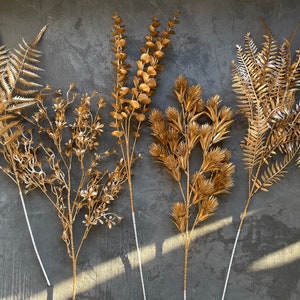 Gold Leaves, Gold Vintage Greenery, Gold Artificial Plants, Gold Eucalyptus, Gold Home Decor, Fall Home Decor