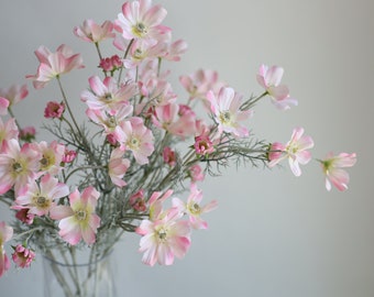 Rama de flores de cosmos artificiales rosas de 23,5", flor silvestre de primavera y verano falsa, decoración floral/boda/hogar/cocina de bricolaje, centros de mesa, regalo