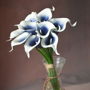 Dark Navy Picasso Calla Lilies Real Touch Flowers DIY Silk bridal Bouquets Wedding centerpieces image 1