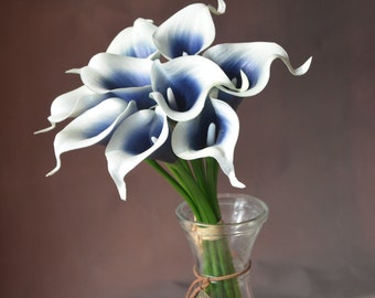 Dark Navy Picasso Calla Lilies Real Touch Flowers DIY Silk bridal Bouquets Wedding centerpieces