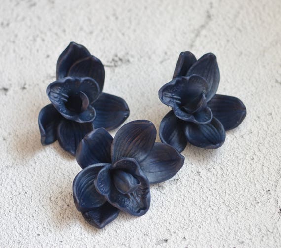 Dark Navy Orchid Blooms Cake Toppers Decoration Flowers Real Touch Flowers