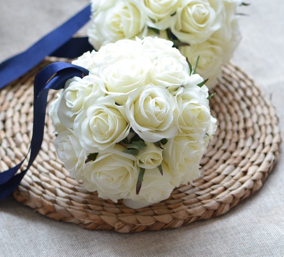 Flower Girl Flower Ball Real Touch Ivory Roses Wedding Balls Etsy