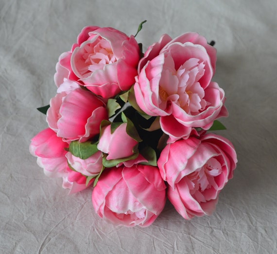 Hot Pink Real Touch Peonies Bunch Diy Silk Bridal Bouquets Etsy