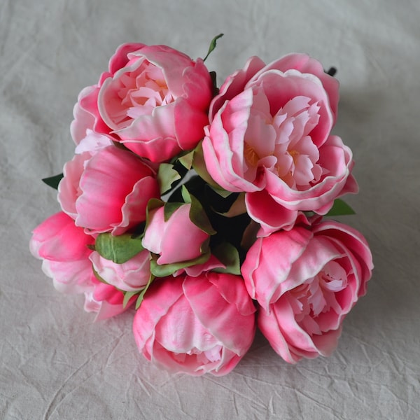 Hot Pink Real Touch Peonies Bunch DIY Silk Bridal Bouquets Wedding Bouquets Real Touch Flowers