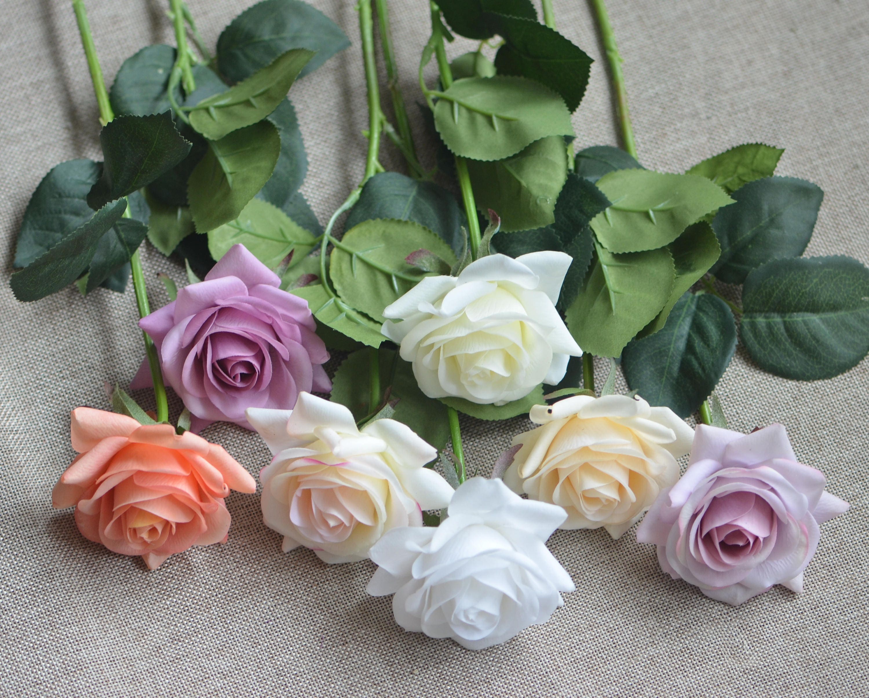 Artificial Silk Rose Flowers Single Stem Realistic Fake Rose For