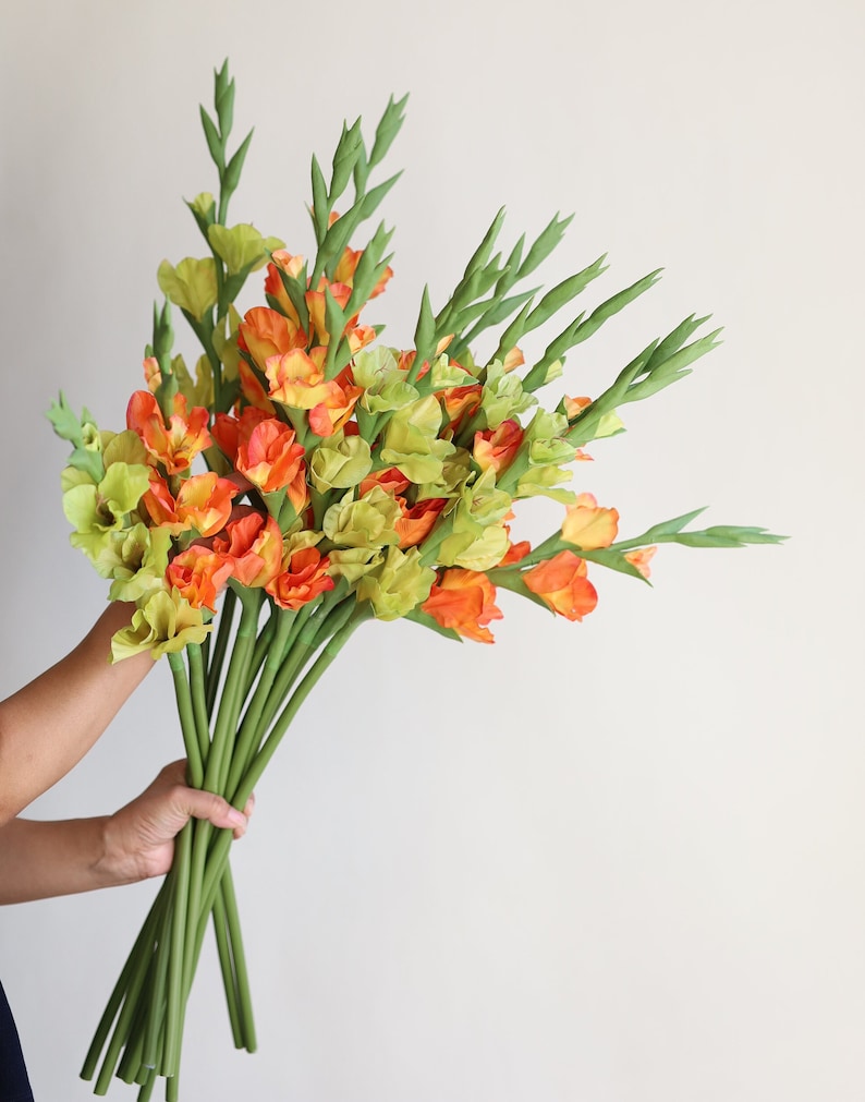 34.3" Real Touch Artificial Gladiolus Stems-green, Fake Spring Summer ...