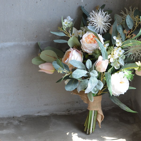 Real Rouch Roses Arrangement Rustic Wildflowers Arrangement Peach Tulips Arrangement handmade bouquet home decor Faux Flowers Botanical