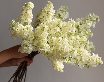 24.8" Falso Real Touch Lila Flor Rama-Crema Blanco, Flores Artificiales Primavera Verano, DIY Floral Boda/Hogar/Cocina Decoraciones, Regalos