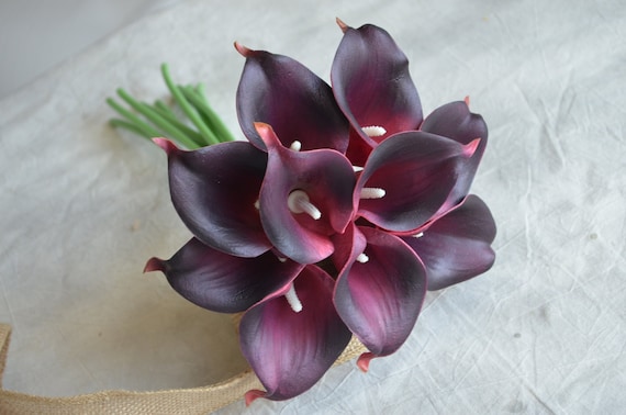 10 lirios de cala de color burdeos oscuro flores de toque real - Etsy España
