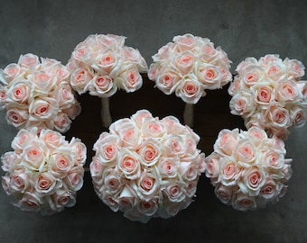 Blush Roses Bouquets, Faux Real Touch Roses, Wedding Bouquets, Bridesmaids Bouquets, Blush Boutonneires