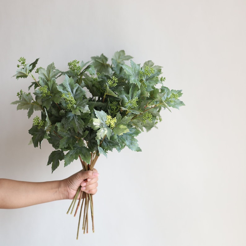 60 cm Künstliche Ahornblatt Zweig, Künstliche Pflanze, Frühling Sommer Herbst Grün, Hochzeit / Dekoration, DIY Florals Bild 5