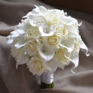 Ivory Roses Calla Lilies Bridal Bouquets Real Touch Flowers Wedding Bouquets