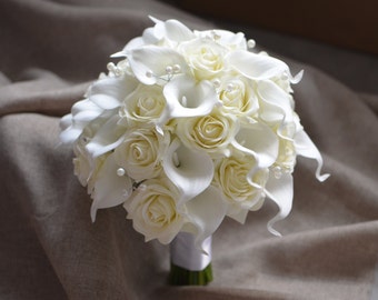 Ivory Roses Calla Lilies Bridal Bouquets Real Touch Flowers Wedding Bouquets