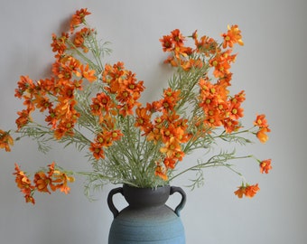 29.5" Orange Artificial Cosmos Flowers Branch, Faux Fall Flower Stem, Fake Flowers Centerpieces | DIY Floral | Wedding/Home Decoration Gift