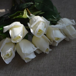 17 Cream White Real Touch RoseBuds, DIY Florals Wedding/Home Decoration Gifts, DIY Bouquets/Centerpieces image 2