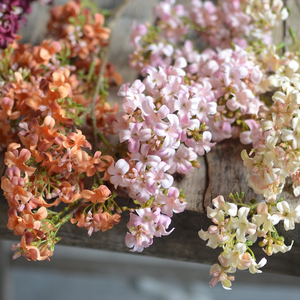 Fall Wild Artificial Flowers, Beige Orange Lilac, Fake Burgundy Lilac Flowers, Vintage Dusty Pink Small Flowers
