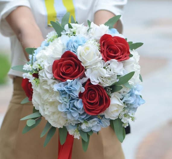 Red white and online blue wedding bouquets