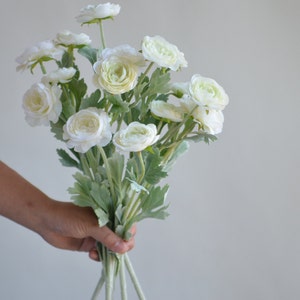18.5&quot; Fake Ranunculus Branch 3 Heads, Cream, Yellow, Pink, Champagne, Blush, DIY Wedding Flowers Bouquets Wedding Centerpieces, Floral, Gift