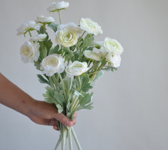 18.5" Fake Ranunculus Branch 3 Heads, Cream, Yellow, Pink, Champagne, Blush, DIY Wedding Flowers Bouquets Wedding Centerpieces, Floral, Gift