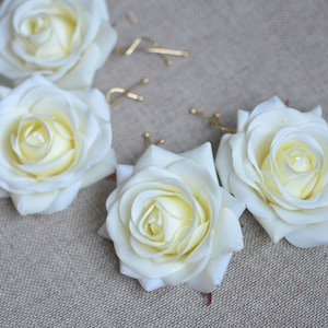 Wedding Flower Hair Clips-Real Touch Cream White Rose Hair Clip, Bridal Hair Flower, Flower Girls Hair Pins