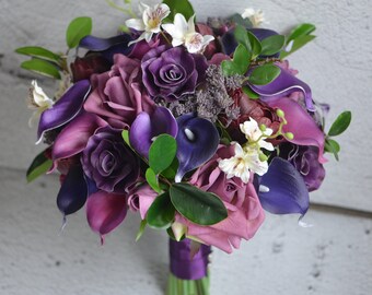 BRIDAL  BURGUNDY PURPLE TEARDROP  ROUND BOUQUETS & PACKAGES QUALITY LOW PRICE 
