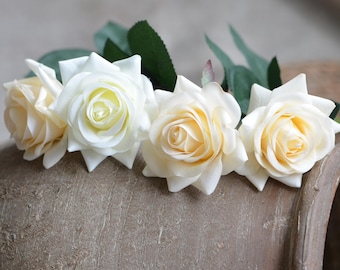 Ivory Cream Roses Real Touch Flowers Silk Latex Roses DIY Wedding Flowers Silk Bridal Bouquets Wedding Centerpieces