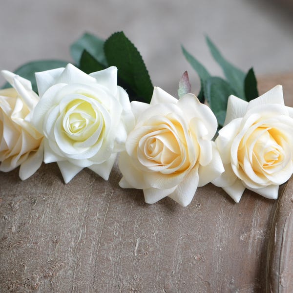 Ivory Cream Roses Real Touch Flowers Silk Latex Roses DIY Wedding Flowers Silk Bridal Bouquets Wedding Centerpieces