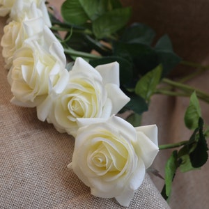 17 Ivory Cream Real Touch Faux Roses, Aritificial DIY Florals Supply Wedding/Home/Kitchen Decoration Gifts, DIY Bouquets/Centerpiece image 2