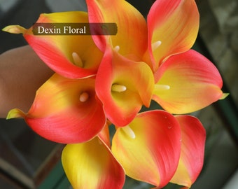9stems Natural Real Touch Red-Orange Calla Lily DIY Wedding Bridal Bouquets, Centerpieces, Decorations