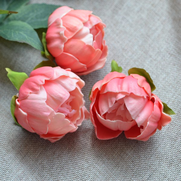 Coral Peony Blooms Real Touch Flowers Peonies Cake Toppers Peonies Heads Wedding Decorations